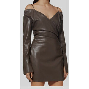 Nanushka Dress Moha Off The Shoulder Dress Faux Leather Brown XS